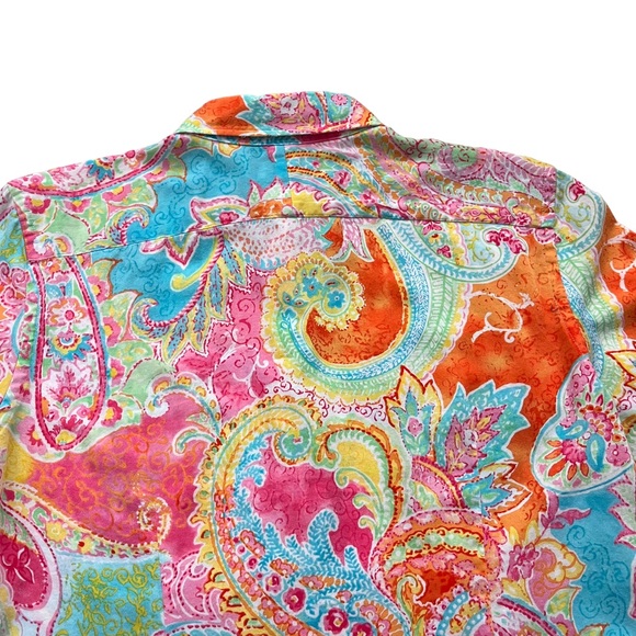CHAPS By Ralph Lauren Women’s XL Pink Orange Paisley 100% Cotton Button Blouse - Picture 13 of 14